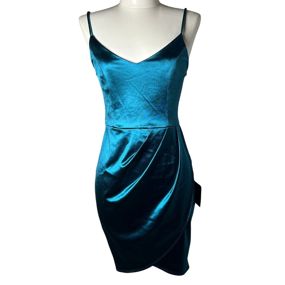 Lulus‎ Teal Satin Spaghetti Strap Bodycon Mini Dress Size S